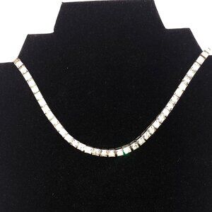 Dorsons 1950s Sterling Silver Princess Cut Clear Crystal Rhinestone Choke